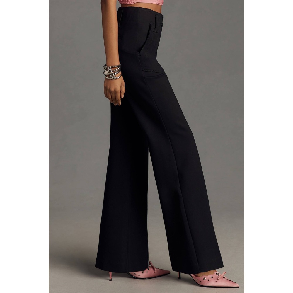 Maeve by Anthropologie Black High Waisted Flare Leg Pants Women's US 10 - Picture 4 of 14